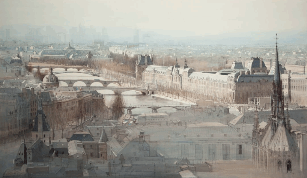 Charles Villeneuve_Clementine de Forton Gallery_Depuis la Tour Sud de Notre Dame_Lithography 350gr.:m2_52x90cm_ed.8