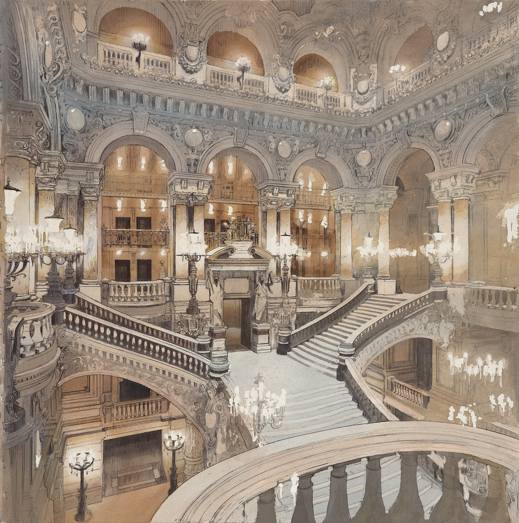 Le grand hall de l’Opéra Garnier Lithography charles villeneuve clementine de forton gallery
