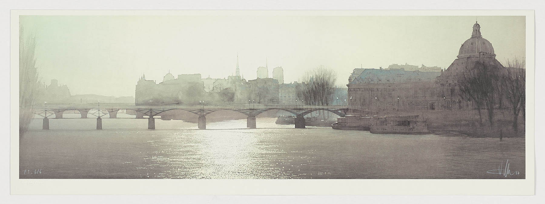 Le pont des Arts Lithography charles villeneuve clementine de forton gallery