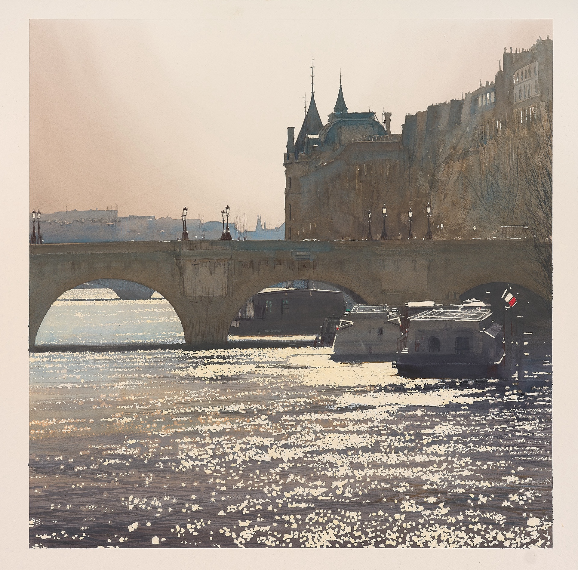 Le Quai de l’Horloge, Lithography charles villeneuve clementine de forton gallery