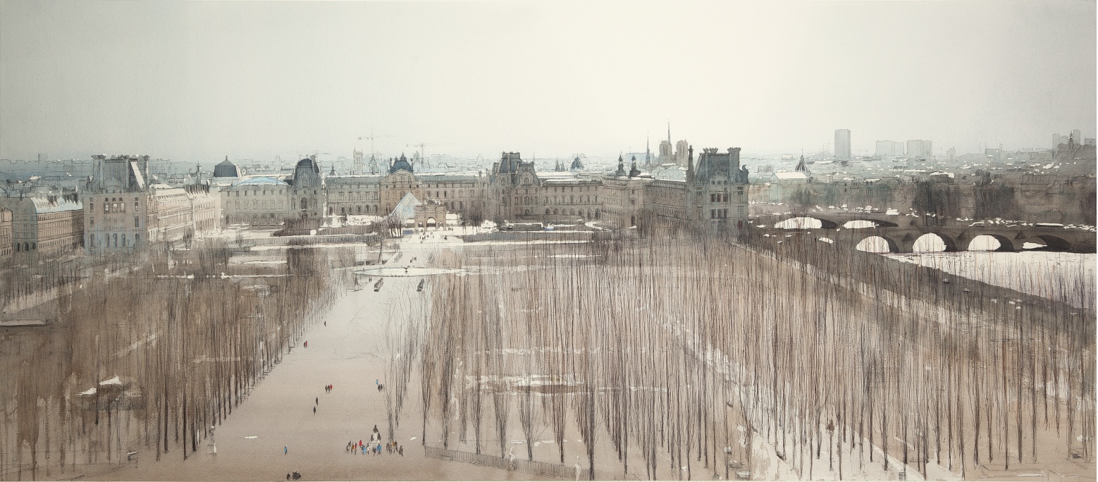 Les Tuileries, Lithography charles villeneuve clementine de forton gallery