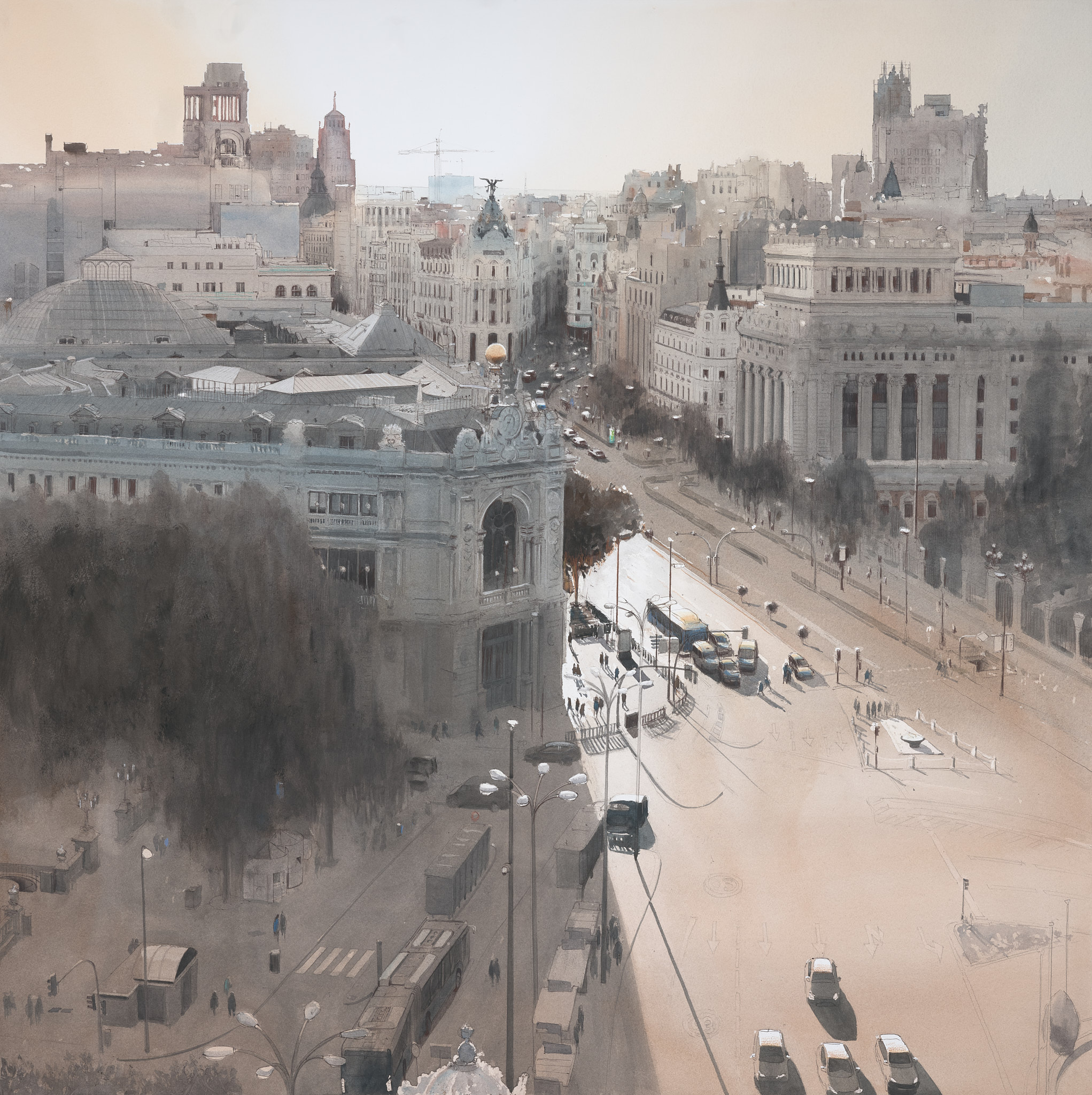 Madrid Plaza de Cibeles desde el Ayuntamiento, Lithography charles villeneuve clementine de forton gallery