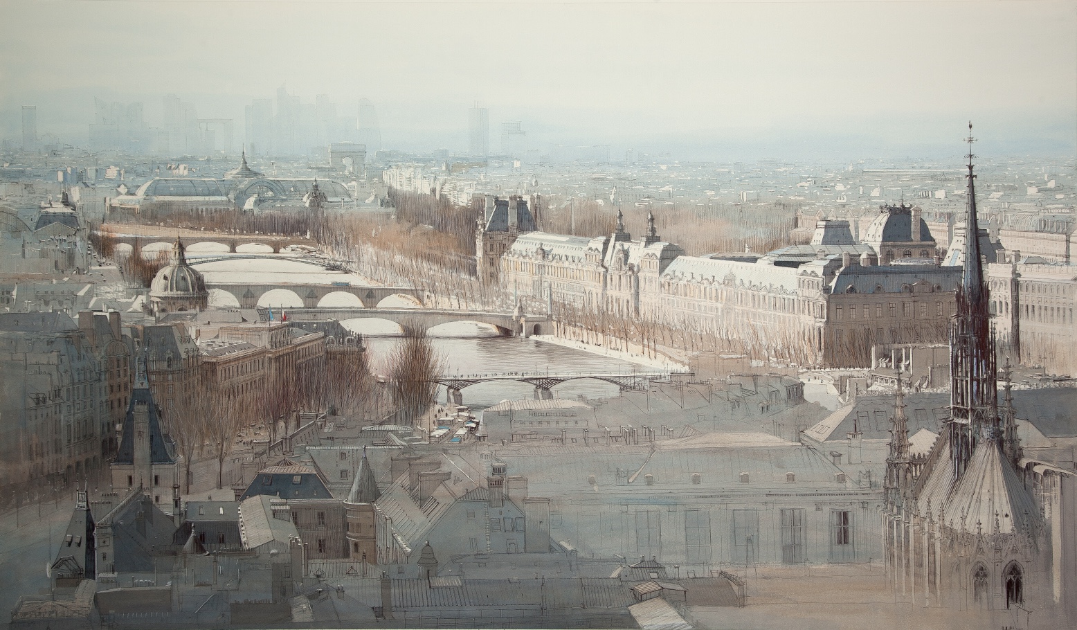 Paris depuis la Tour Sud de Nôtre-Dame, Lithography charles villeneuve clementine de forton gallery